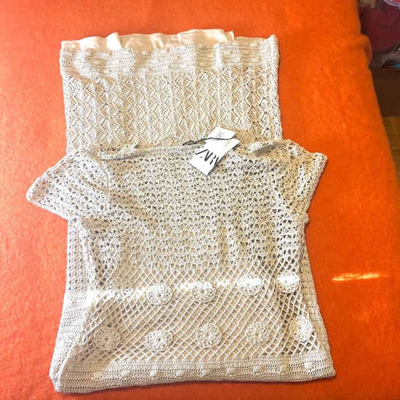 Zara cream sand boho crochet knit short sleeves long dress limited edition NWT - Picture 12 of 14